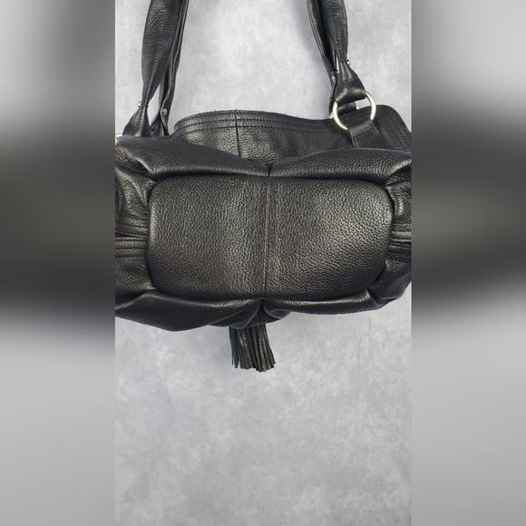 Talbots Black Pebbled Leather Hobo Shoulder Purse Handbag Zip Pockets Tassles - Picture 8 of 8